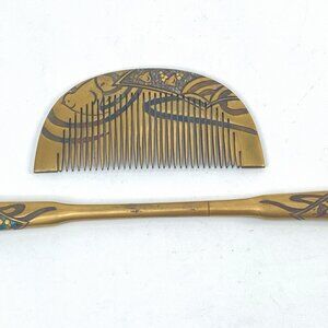 Art Nouveau Japanese Kanzashi Set Kushi Comb/Kōgai Stick, Maki-e Lacque GS717